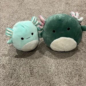Squishmallow Plush Axolotl Set in Green and Teal